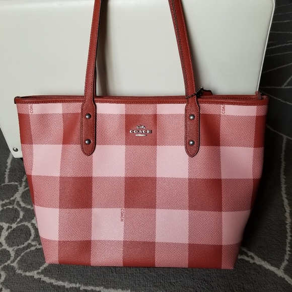Coach Handbags - Coach plaid tote(buffalo plaid, red and rose) NWOT